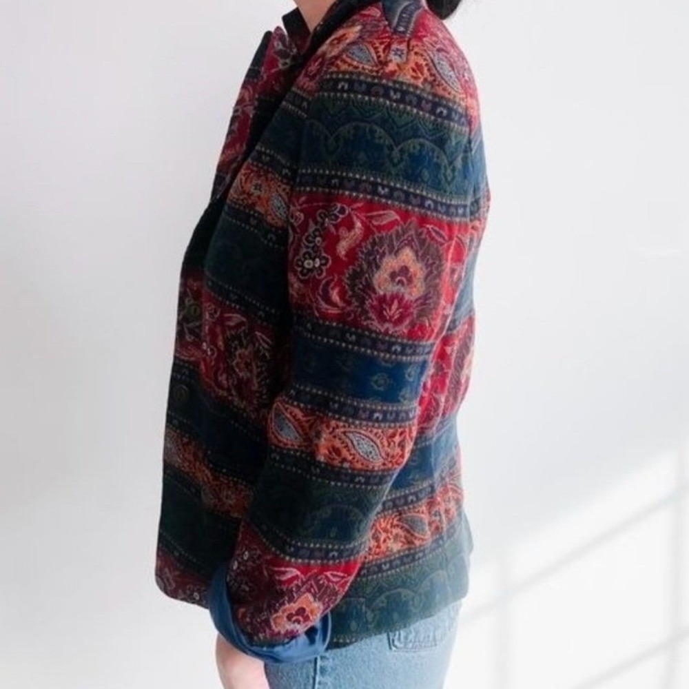 Napa Valley Vintage Tapestry Paisley Blazer Jacket Red Blue Floral Print Size 14 - Picture 3 of 7